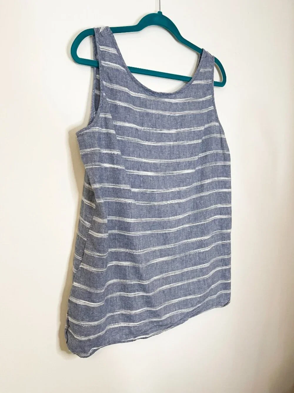 Liz Claiborne Linen Blend Striped Tank Top Blue White Sleeveless XL Coastal - Picture 5 of 6